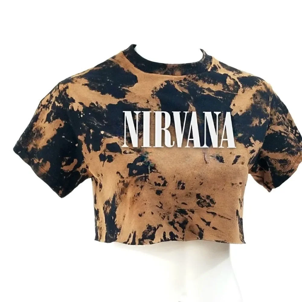 NIRVANA Acid Washed, Distressed "Cropped" Crop Top (Band Tee) Rock Tee - grunge - Picture 2 of 5